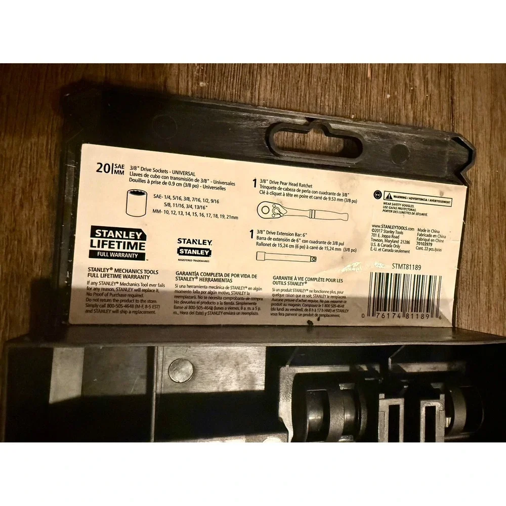 Stanley Black Chrome 22 Piece Universal Mechanics Tool Set 3/8 Drive STMT81189 - Picture 11 of 11